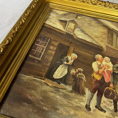 Antique Oil on Canvas, Winter Sleigh Ride 
