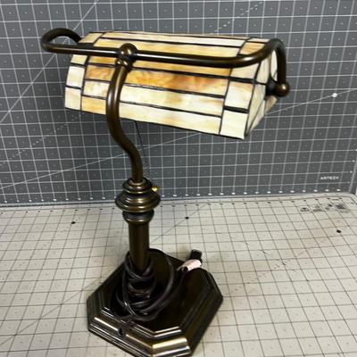 Slag Glass Desk Lamp, Bronze Color