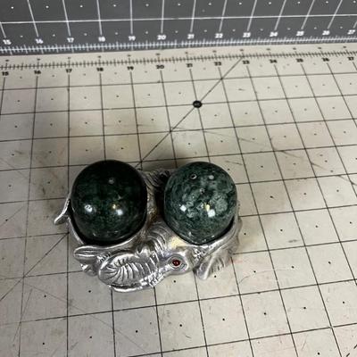 Arthur Court Elephant with Green  Salt & Pepper Set 