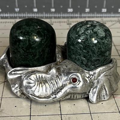 Arthur Court Elephant with Green  Salt & Pepper Set 