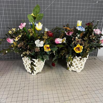 Planters with Porcelain Florals (2) 