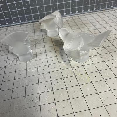 3 Crystal Satin Glass Bird, Artist Signed