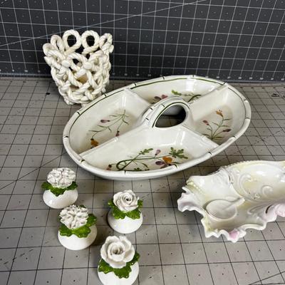 Porcelain Serving Ware: Divided Tray, Dish etc. 