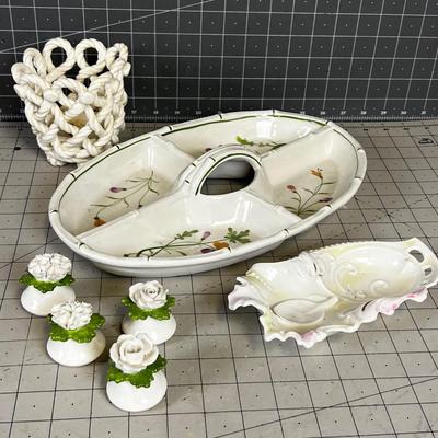 Porcelain Serving Ware: Divided Tray, Dish etc. 