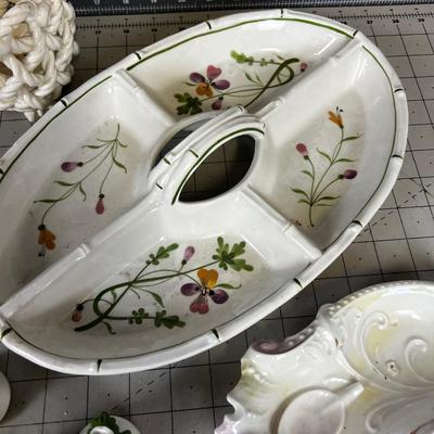 Porcelain Serving Ware: Divided Tray, Dish etc. 
