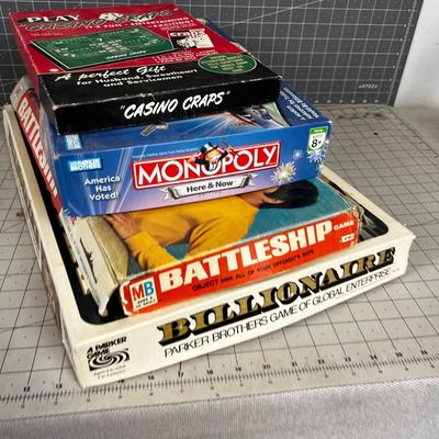 DEAL of the DAY; 4 Board Games; Battleship, Billionaire, Monopoly, Casino Craps 