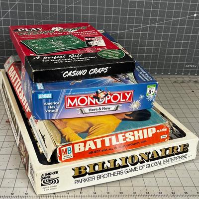 DEAL of the DAY; 4 Board Games; Battleship, Billionaire, Monopoly, Casino Craps 