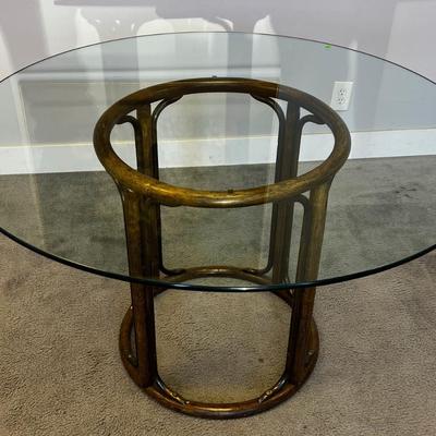 Rattan and Glass Table 48" round