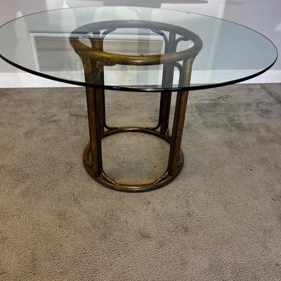 Rattan and Glass Table 48" round