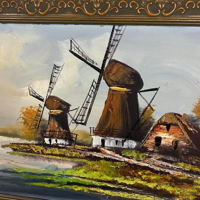 European Oil Painting of Windmills
