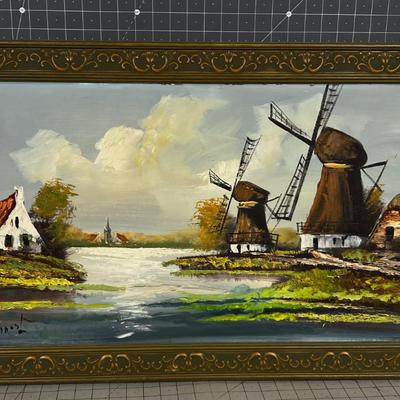 European Oil Painting of Windmills