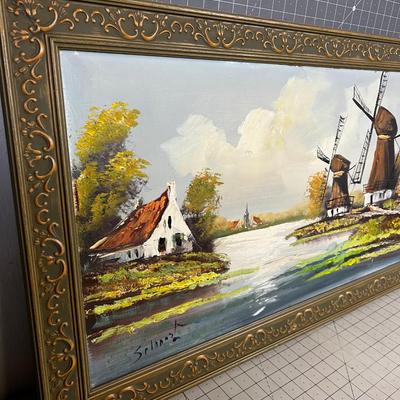 European Oil Painting of Windmills