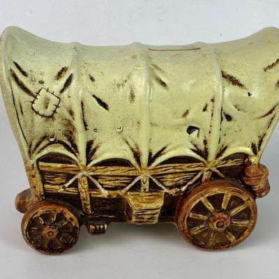 vintage CERAMIC COVERED WAGON STILL BANK 