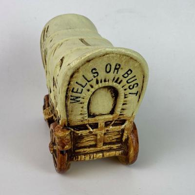 vintage CERAMIC COVERED WAGON STILL BANK 