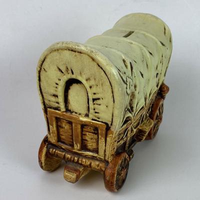vintage CERAMIC COVERED WAGON STILL BANK 