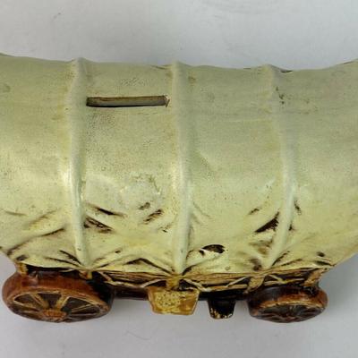 vintage CERAMIC COVERED WAGON STILL BANK 