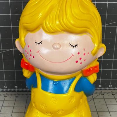 Vintage 1970's Piggy Bank of Plastic Yellow Girl 