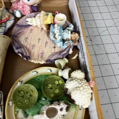 Tray of Resin Figurines including tea sets