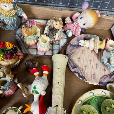 Tray of Resin Figurines including tea sets