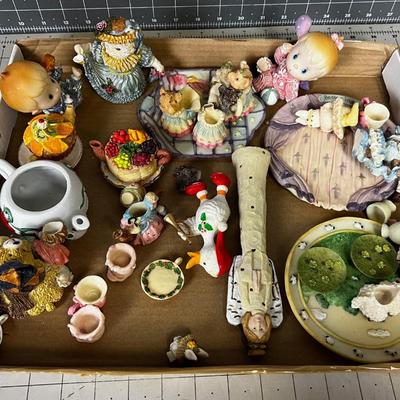 Tray of Resin Figurines including tea sets