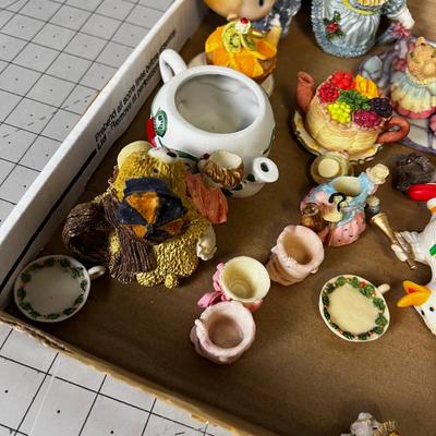 Tray of Resin Figurines including tea sets