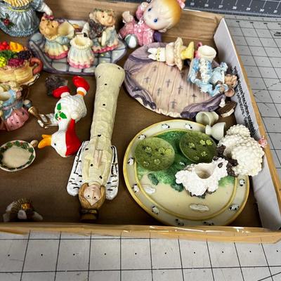 Tray of Resin Figurines including tea sets