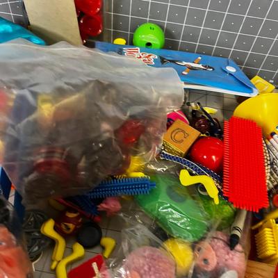 Box full TOYS, Parts and Pieces of Vintage Children's do das, figurines. 