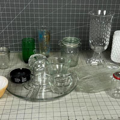 GLASS: Corn Holders, Jars, MCM Drinking Glass, 