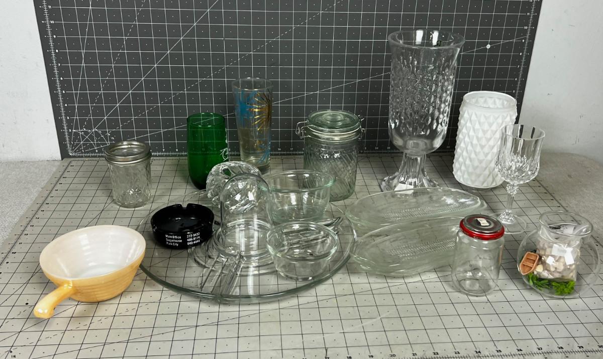 GLASS Corn Holders, Jars, MCM Drinking Glass,