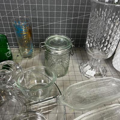GLASS: Corn Holders, Jars, MCM Drinking Glass, 