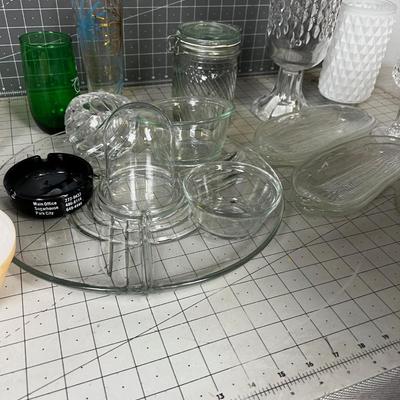 GLASS: Corn Holders, Jars, MCM Drinking Glass, 