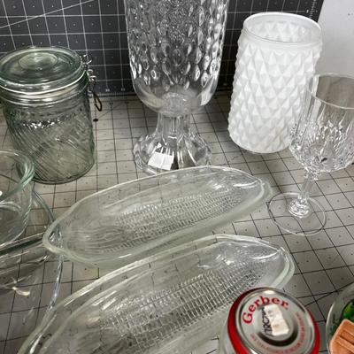 GLASS: Corn Holders, Jars, MCM Drinking Glass, 