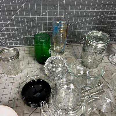 GLASS: Corn Holders, Jars, MCM Drinking Glass, 