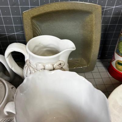 Ceramic Lot of Plated, Pitchers, Crock Bowls etc. Used  
