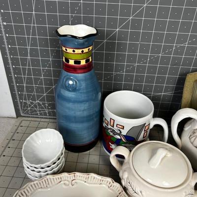 Ceramic Lot of Plated, Pitchers, Crock Bowls etc. Used  