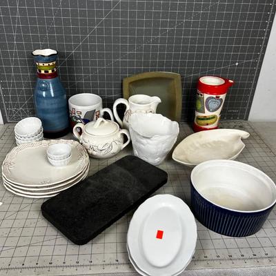 Ceramic Lot of Plated, Pitchers, Crock Bowls etc. Used  
