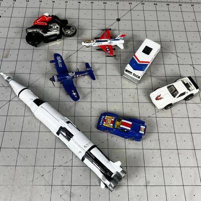 Diecast Vehicles; Space Ship, Motor Cycle, Cars etc.