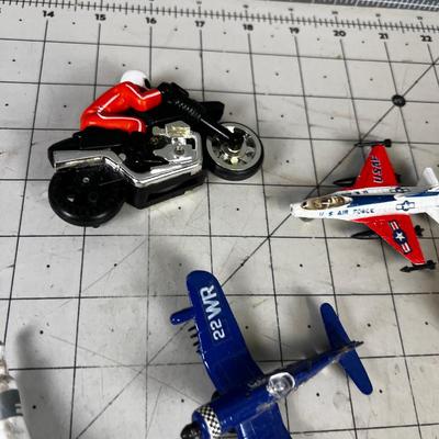 Diecast Vehicles; Space Ship, Motor Cycle, Cars etc.