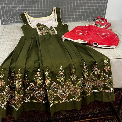 German Embroidered Rose-Drindl Dress, Lederhosen All Authentic! 