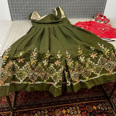 German Embroidered Rose-Drindl Dress, Lederhosen All Authentic! 