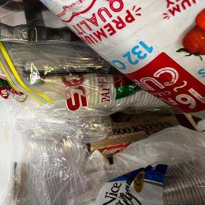 HUGE Tub of Picnic Supplies, CUP and Cutlery 