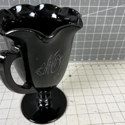 BLACK Glass Vase Marked 1933 