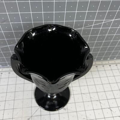 BLACK Glass Vase Marked 1933 