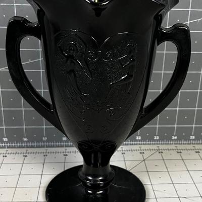 BLACK Glass Vase Marked 1933 