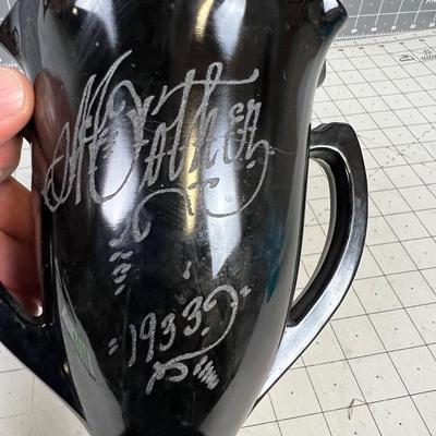 BLACK Glass Vase Marked 1933 