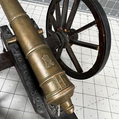 Vintage Replica Wood and Brass Cannon 