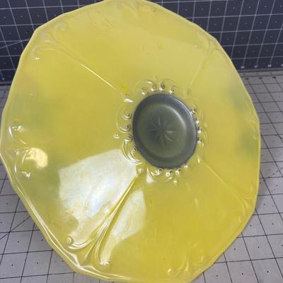 Yellow Glass Serving Tray with Handle and Hand Decorated. 