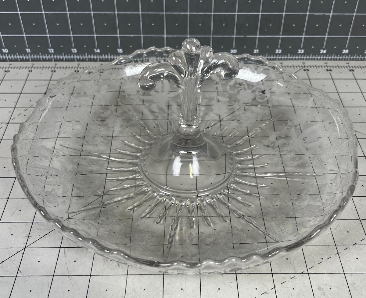 Etched Glass Handled Serving Tray
