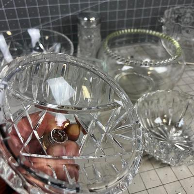 LARGE LOT (12 - pieces)  OF NICE Crystal and Clear Glass Serving 