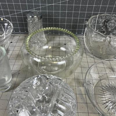 LARGE LOT (12 - pieces)  OF NICE Crystal and Clear Glass Serving 